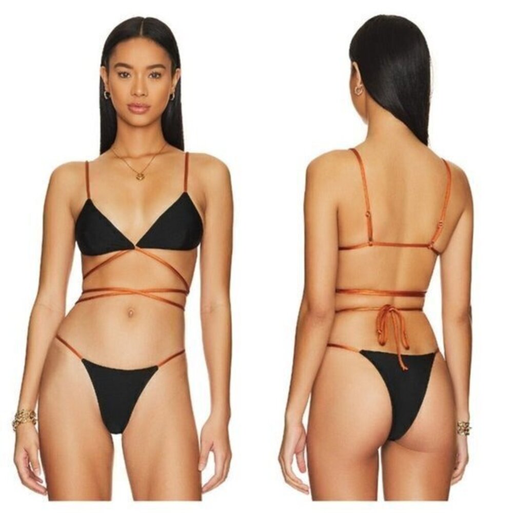 Camila Coelho Angelo Top and Bottom - Black & Camel